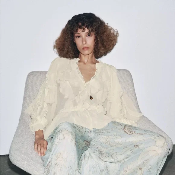 ZARA ZW COLLECTION LACE RUFFLE BLOUSE